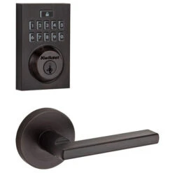 Kwikset CP913CNT-HFLRDT-11PS Contemporary Smartcode Keypad Electronic Deadbolt SmartKey With Halifax Lever And Round Rose Lockset With RCAL Latch And RCS Strike Venetian Bronze Finish